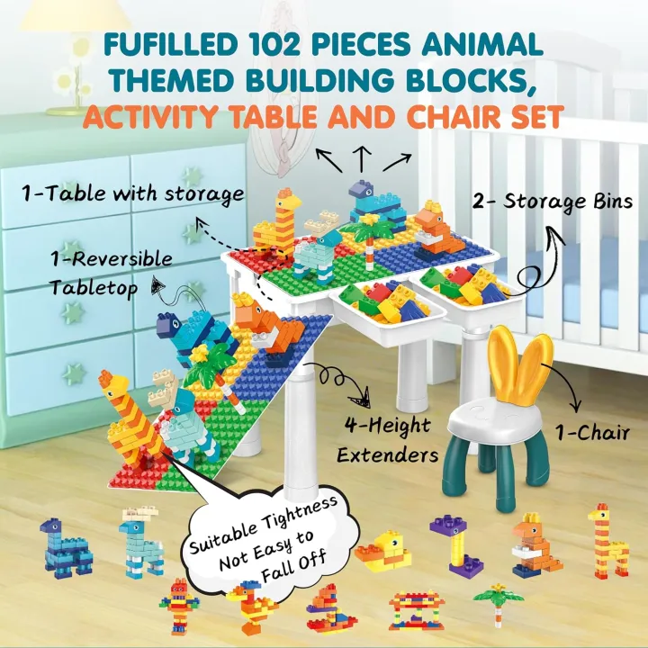 102Pcs Premium Animal World Building Blocks Table With Stool - Image 3