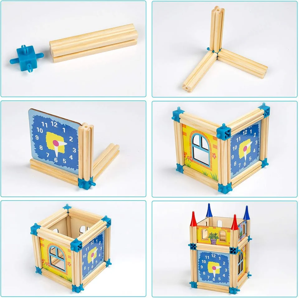 128Pcs Wooden Architecture Castle Building Blocks - Image 5