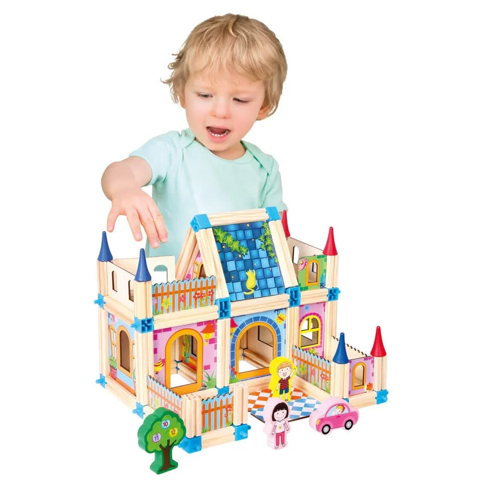 128Pcs Wooden Architecture Castle Building Blocks - Image 7