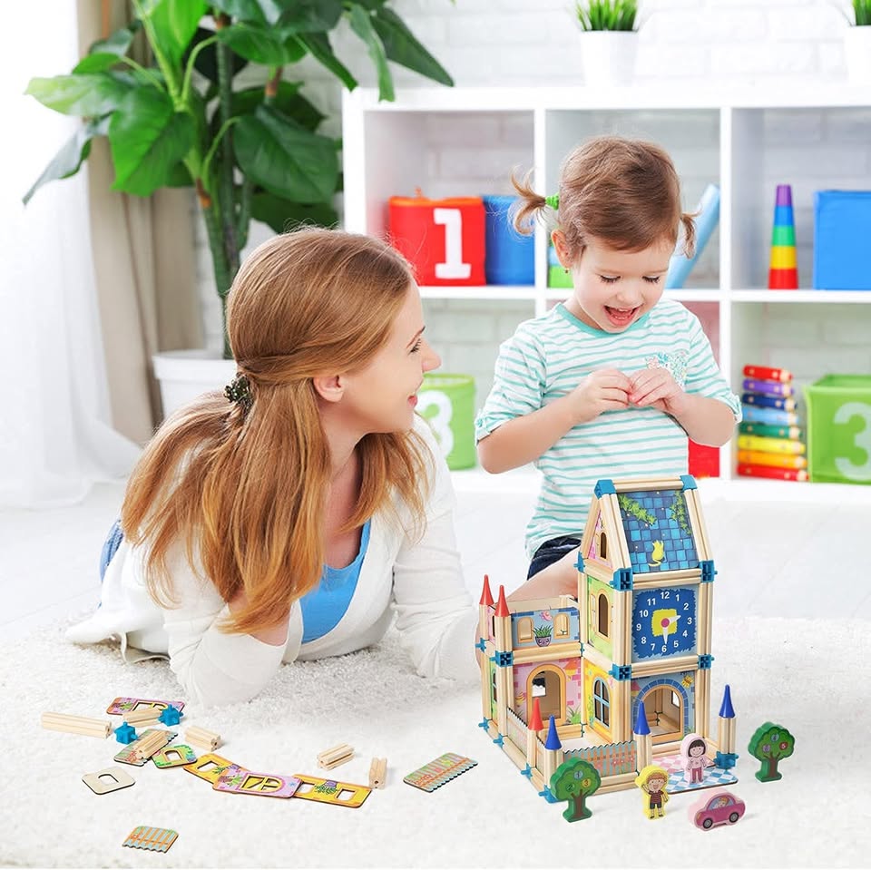 128Pcs Wooden Architecture Castle Building Blocks - Image 8