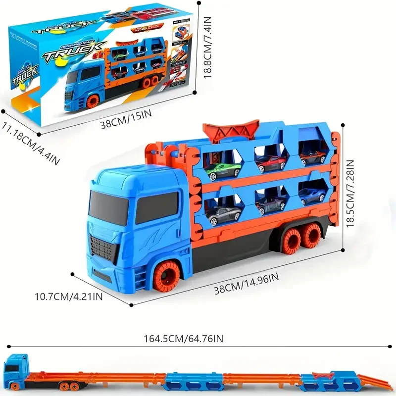 2in1 Kids Ejection Foldable Truck Track Set - 6Pcs Cars - Image 8