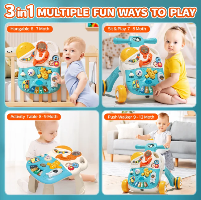 3in1 Baby Musical Walker & Activity Table - Blue - Image 7