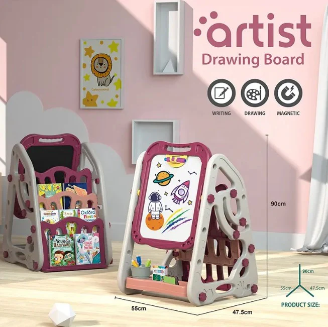 90cm Multi-functional Artistic Drawing Board With Book Shelf - Pink - Image 3