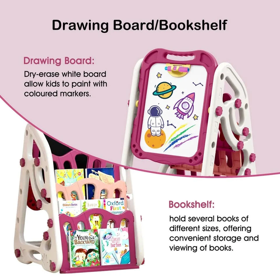 90cm Multi-functional Artistic Drawing Board With Book Shelf - Pink - Image 4