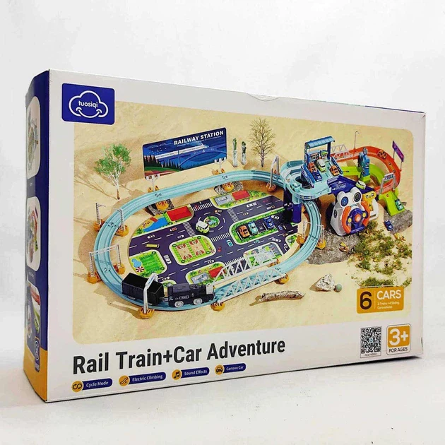 Kids Rail Train & Car Adventure Track Set With 6Pcs Cars - Image 2