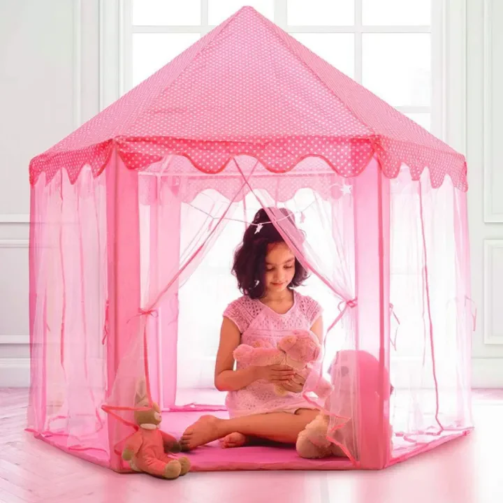 Princess Castle Play Tent House With Fairy Lights - Pink - Image 4