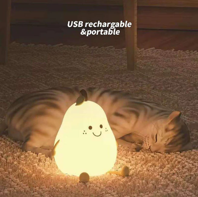 Rechargeable & Touchable Cute Pear Shape Silicon Table Lamp - Image 5